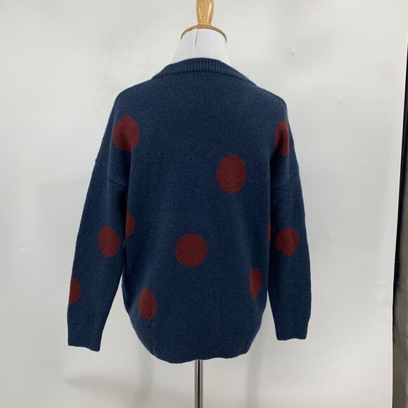 Madewell Sweater Womens XS Extra Small Navy Red Polka Dot Graystone Wool Blend - Picture 6 of 13